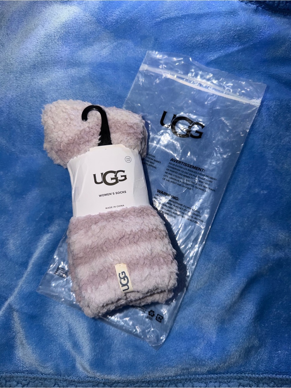 UGG Women's Plush Fuzzy Socks - Mauve Stripe